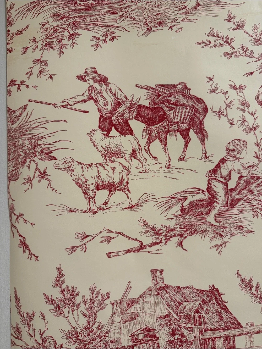 THIBAUT Red Toile Wallpaper - 7 double rolls NWT